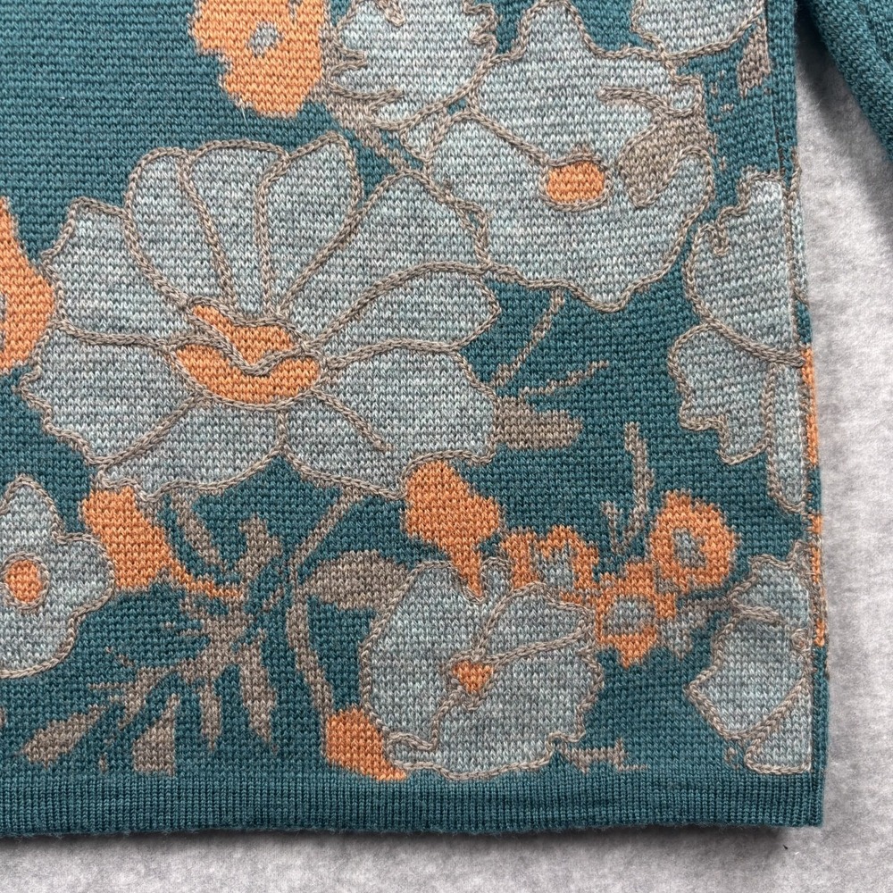 Pendleton Merino Wool Full Zip Cardigan Sweater Floral Teal Blue Womens Size L - Picture 10 of 16